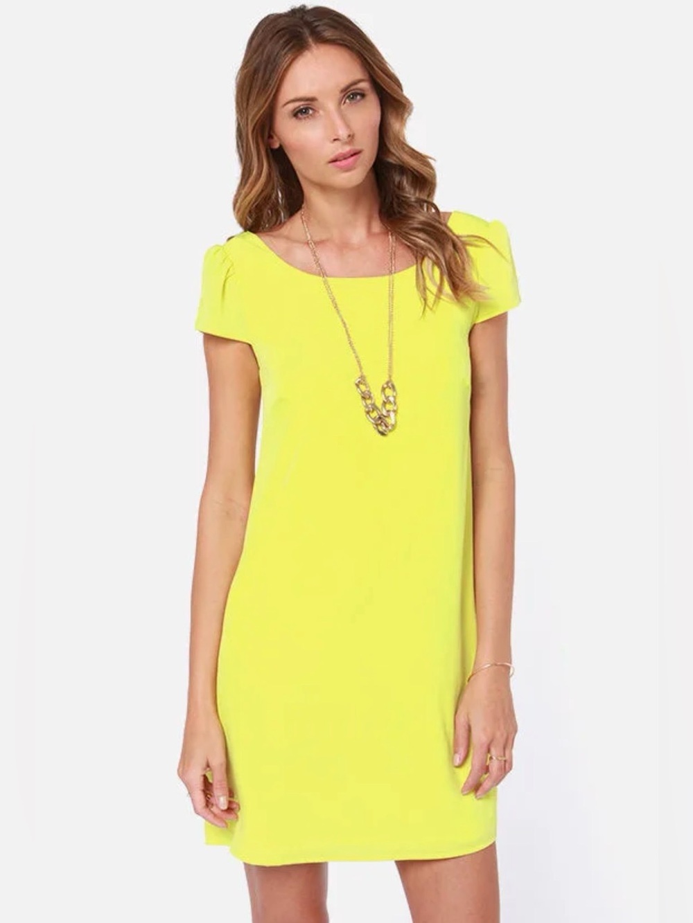 Lulus Exclusive Double Crosser Bright Yellow Shift Dress